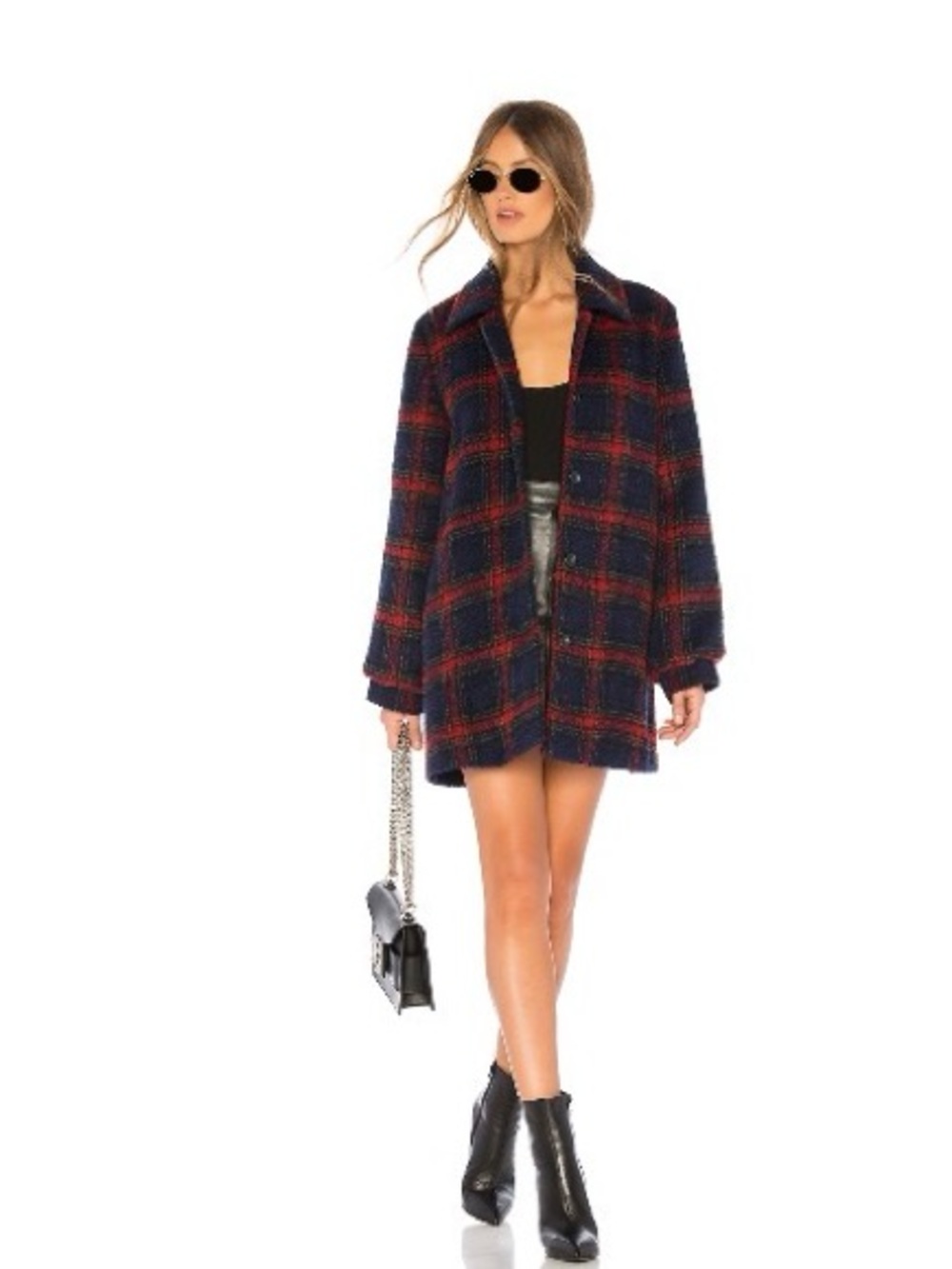 Velvet by Graham & Spencer Navy and Red Plaid Pea Coat